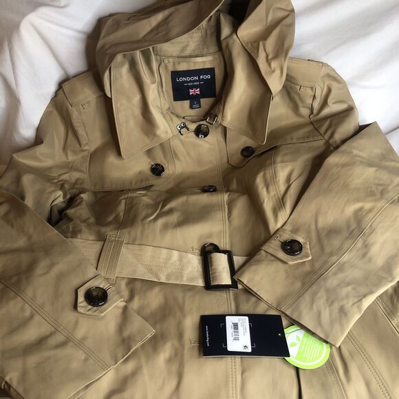 London Fog Women's Single Breasted Hooded Long Trench Coat, British Khaki, L - Picture 8 of 16